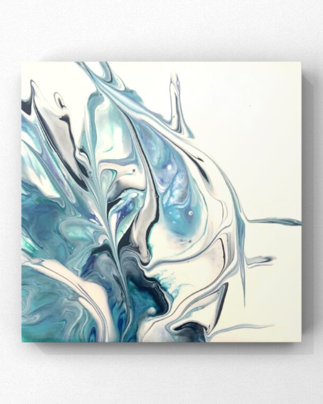 Water In Love — a poetry interpretation with flowing turquoise, pale blue, charcoal, and white forms