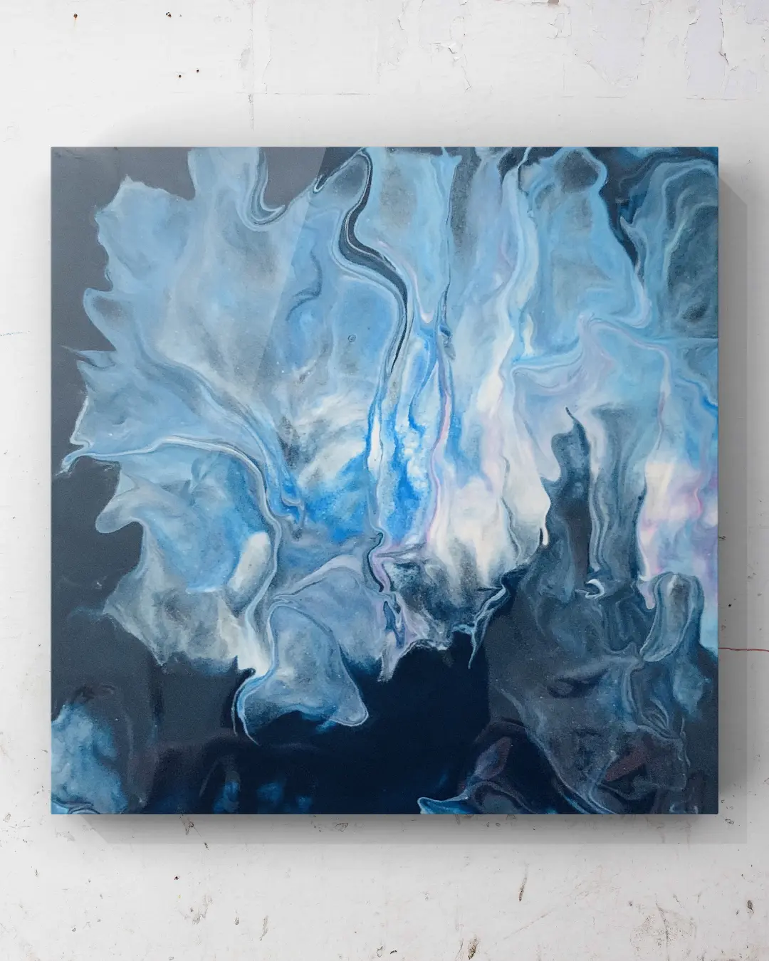 MSousa Playlist — silvery blue and white fluid acrylic with subtle pink veins
