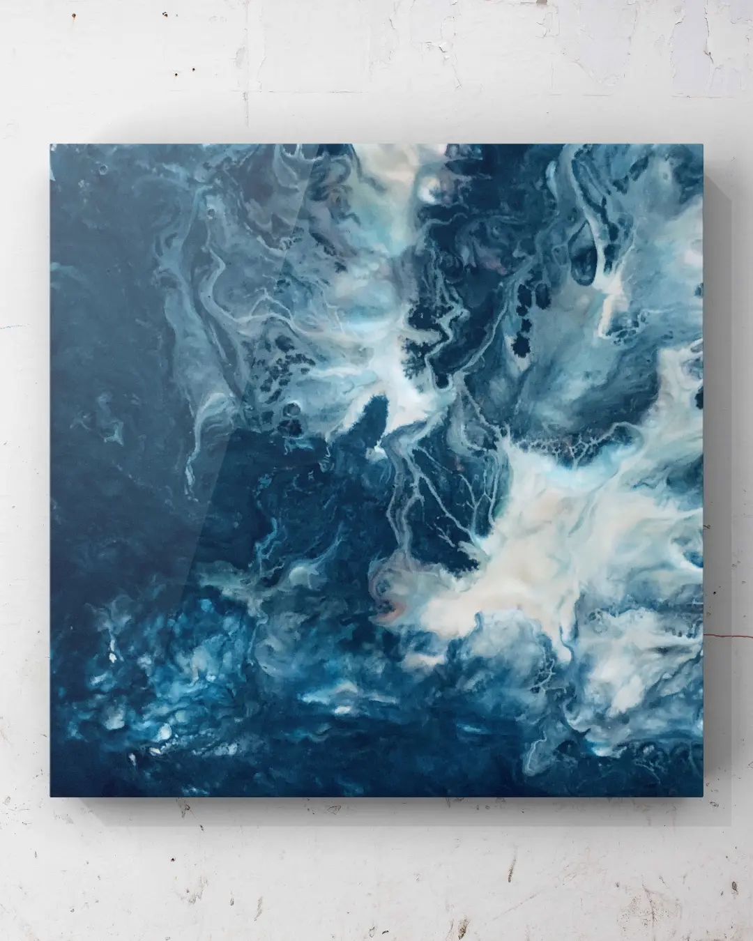 2019 Playlist — deep flowing blues and soft white currents in fluid acrylic