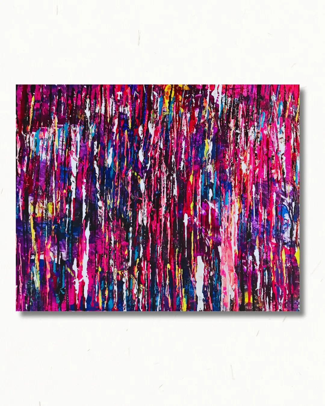SBero Playlist — electric pink, violet, and yellow vertical drips on acrylic on Yupo